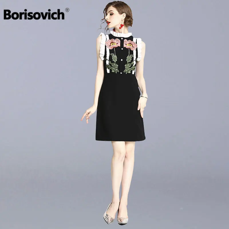 

Borisovich Floral Embroidery Women Casual Dress New 2018 Summer Fashion England Style Elegant Slim Ladies Party Dresses M561