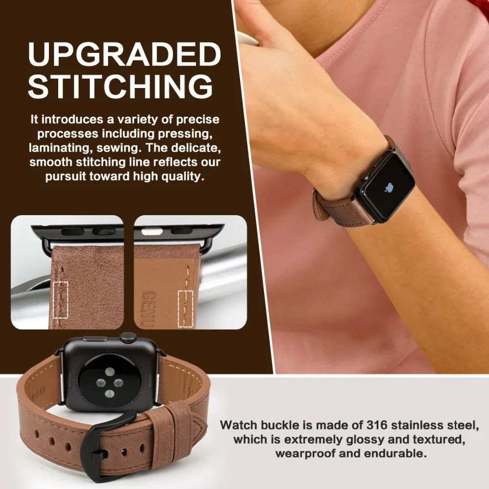 Ремешок MAIKES из натуральной кожи для Apple watch браслет iWatch Watch Series SE 6 5 4 3 2 44 мм 40 42 38