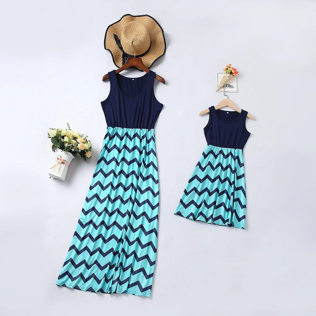 

Family Look Mother Daughter Dresses Striped Matching Mommy and Me Clothes Mom Mum Mama and Baby Girls Vest Dress Family Outfits