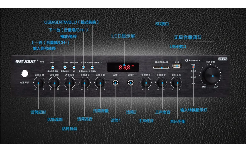 WY-009 200 Вт усилитель мощности домашний 5,1 HiFi домашний кинотеатр караоке ok аудио AV усилитель