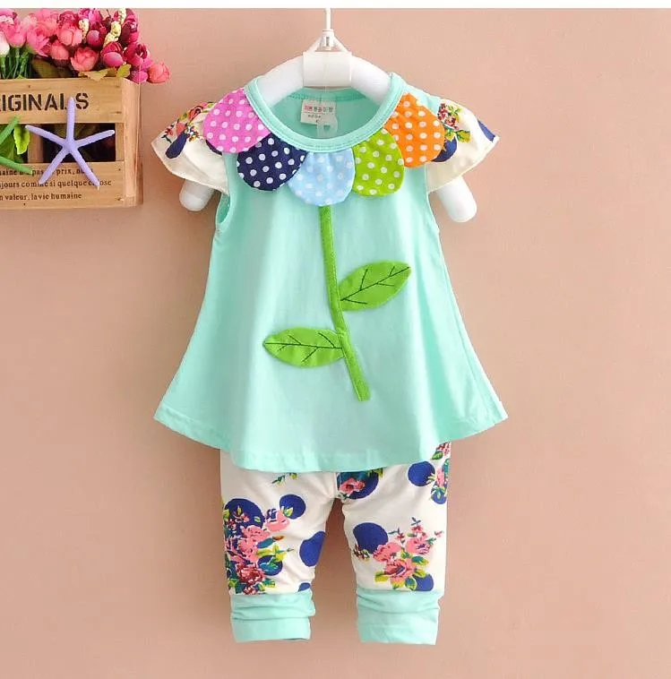Clothing Sets expensive 2021 Kids Baby Girl Clothing Set Bowknot Summer Floral T-shirts Tops and Pants Leggings 2pcs Cute Children Outfits Girls Set cute Clothing Sets