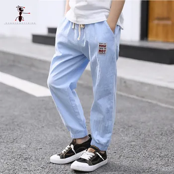 

Kung Fu Ant 2018 black blue gray Straight full-length pants new summer loose spring boy cotton size 4T-12T 3066