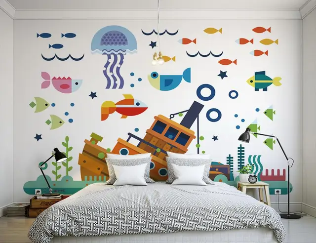 Kustom A Mediterania Kartun Bawah Laut Dunia Mural Papel De Kustom A Mediterania Kartun Bawah Laut Dunia Mural Papel De Parede Ruang Tamu Sofa