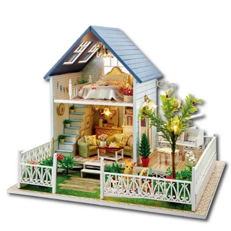 

Pastoral Families House DIY Puppet Miniature Nordic Holiday Assembled House Led Doll House Toys for Children Juguetes Brinquedos