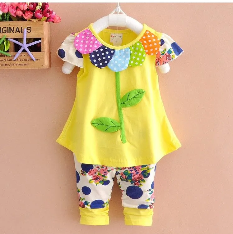 Clothing Sets expensive 2021 Kids Baby Girl Clothing Set Bowknot Summer Floral T-shirts Tops and Pants Leggings 2pcs Cute Children Outfits Girls Set cute Clothing Sets