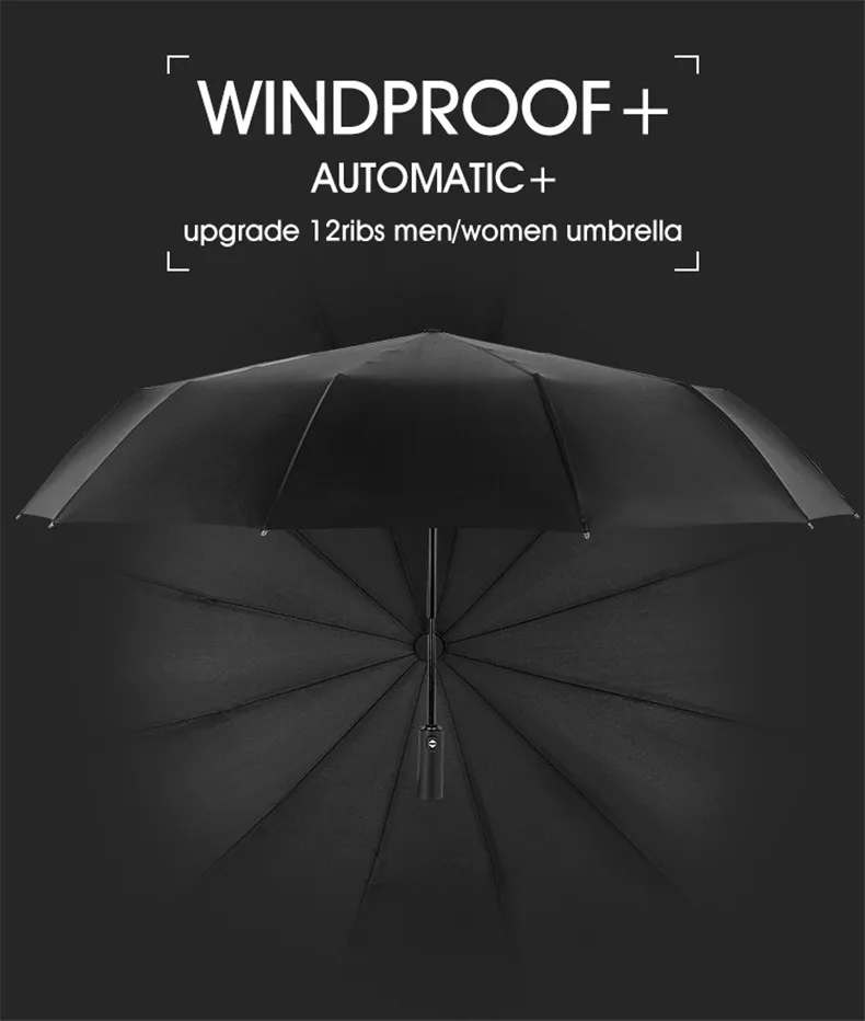 Сильный Ветрозащитный складной автоматический зонтик для мужчин, дождя, женщин, большой 12K бизнес подарок, портативные зонты с длинной ручкой