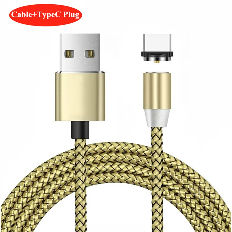 НИСИ 1 м 5 В/2,1 а светодиодный магнитный usb-кабель для зарядки iPhone, samsung, Xiaomi, huawei type C/Micro usb/IOS, кабель для быстрой зарядки - Цвет: Gold TypeC Cable