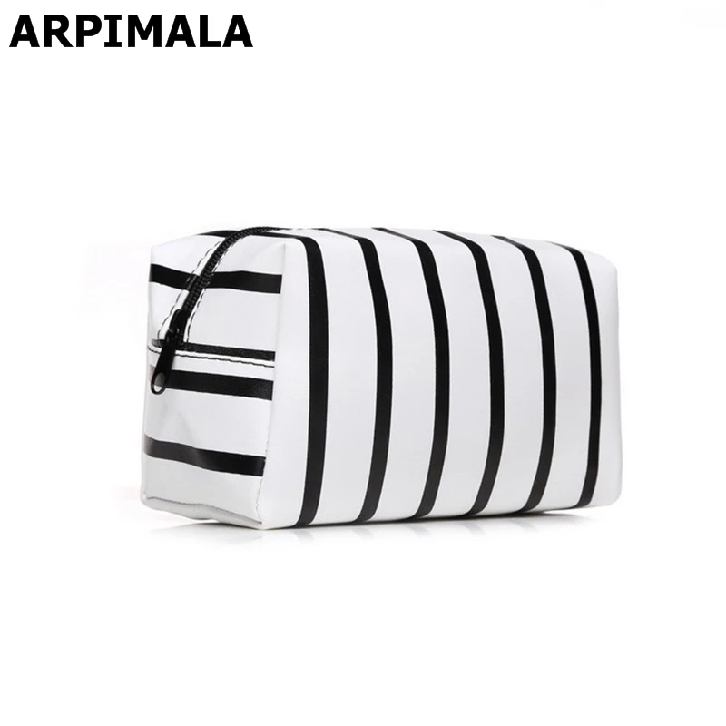 Arpimala 2018 Pu Leather Cosmetic Bag Small Stripe Makeup Black Arpimala 2018 Pu Leather Cosmetic Bag Small Stripe Makeup Black Gold Toiletry Women Travel