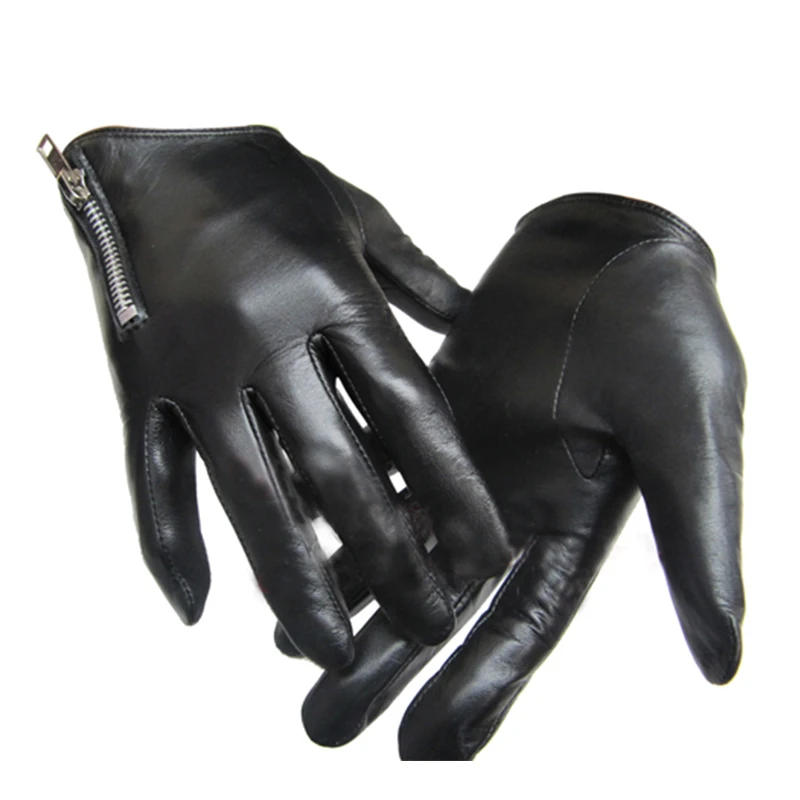 Мужские перчатки из натуральной кожи, модные классические короткие перчатки на молнии сбоку из натуральной овечьей кожи, черные зимние