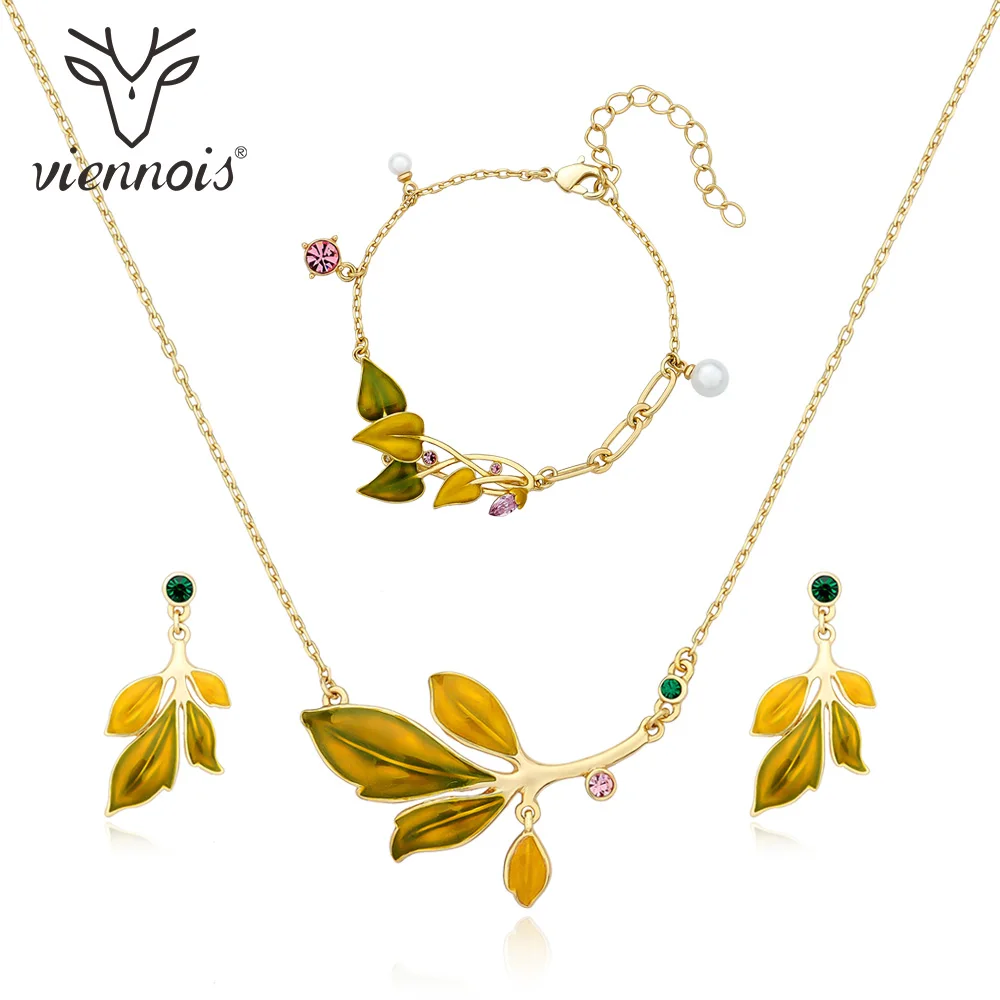 

Viennois Leaves Necklace Set For Women Gold Color Chokers Necklaces Rhinestone Crystal Bangle Wedding Party Jewelry 2019