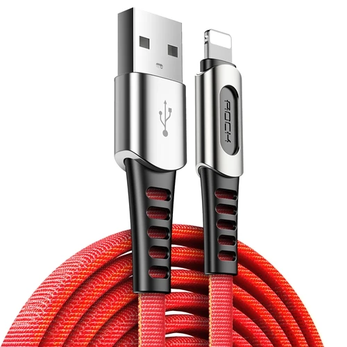 ROCK цинковый сплав USB кабель для передачи данных для iPhone X XS Max XR 8 7 6 6S 5 5S iPad 1 м нейлоновый плетеный кабель синхронизации данных для шнура освещения - Цвет: Red