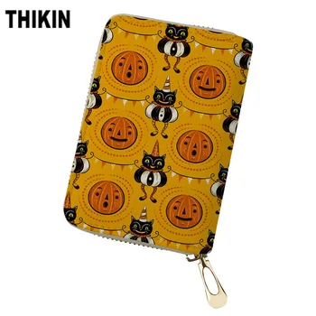

THIKIN ID Card Holder for Women Passport Holder Halloween Funny Cats Printing Minimalist Wallet for Cards Women's Purse for Coin