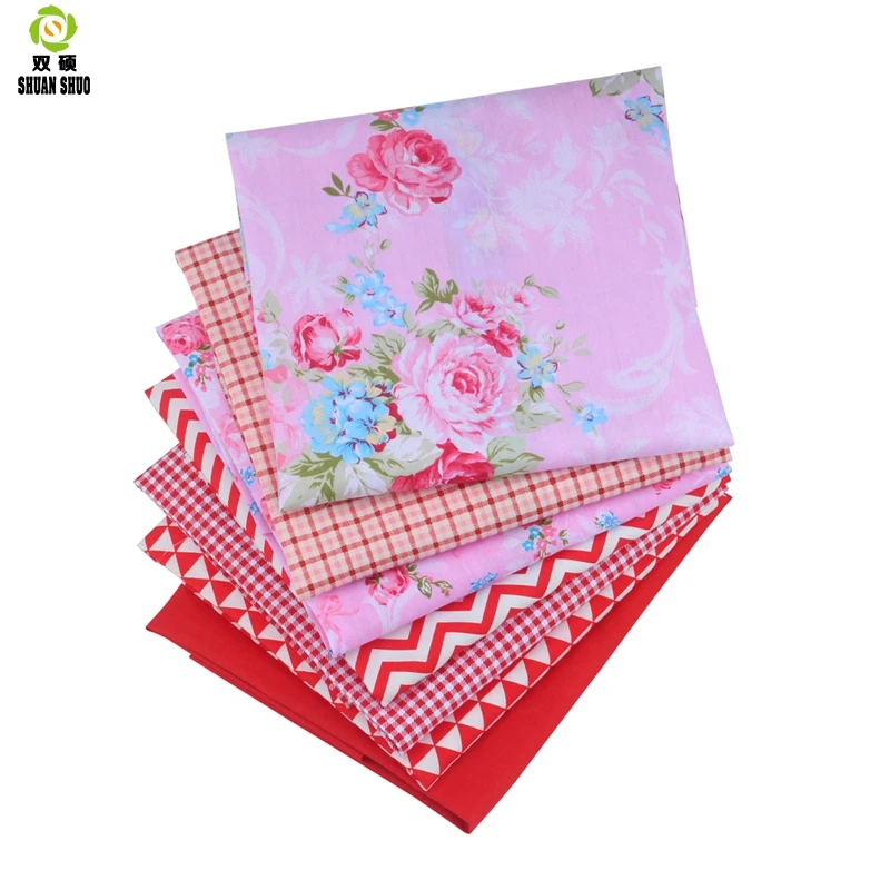 

Shuanshuo New Red Floral Series Cotton Patchwork Fabric Fat Quarter Bundles Fabric For Sewing Doll Cloths 40*50cm 7pcs/lot