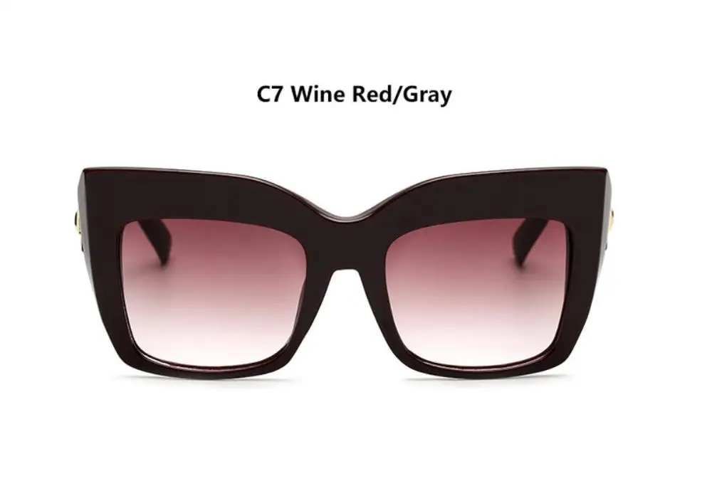 Большие прозрачные линзы Квадратные Солнцезащитные очки Толстая рамка винтажные затемняющие очки для женщин роскошный бренд знаменитостей негабаритные солнцезащитные очки - Цвет линз: C7 wine red