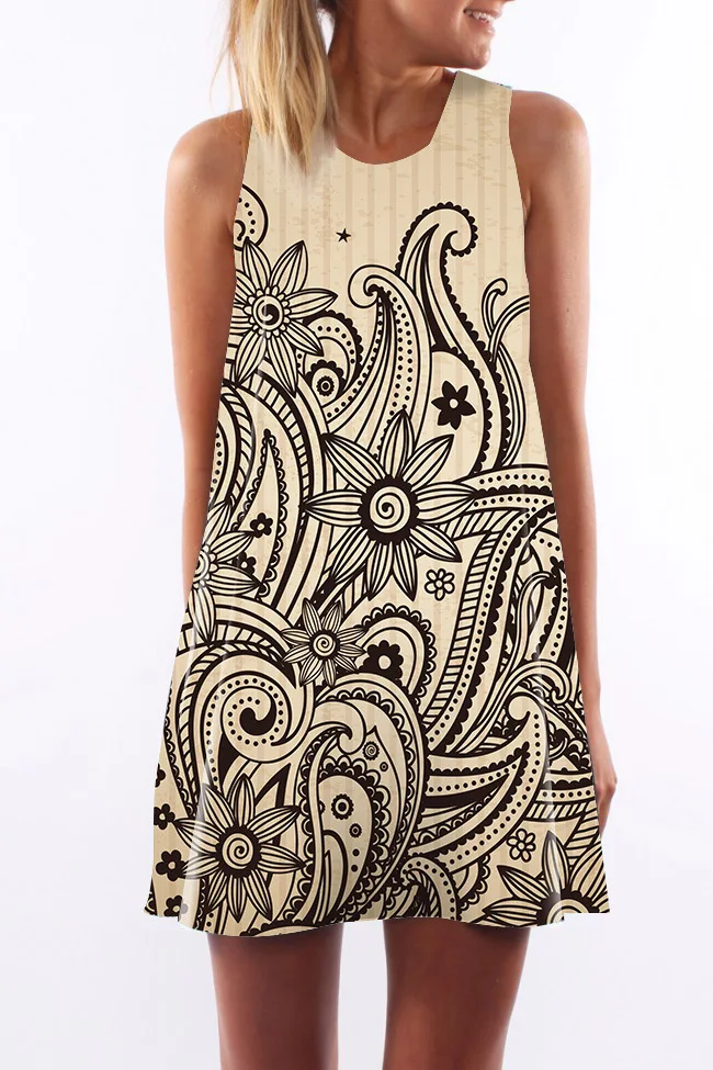 2018 Summer Dress Women Floral Print Polyester Dress Sleeveless Boho Style Short Beach Dress Sundress Casual Shift Dresses (20)