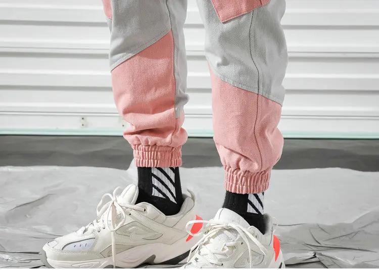 New Cargo Harem Pink Pants Mens Casual Joggers Baggy Trousers Harajuku Streetwear Hip Hop Pants Men Fashionable Sweatpants