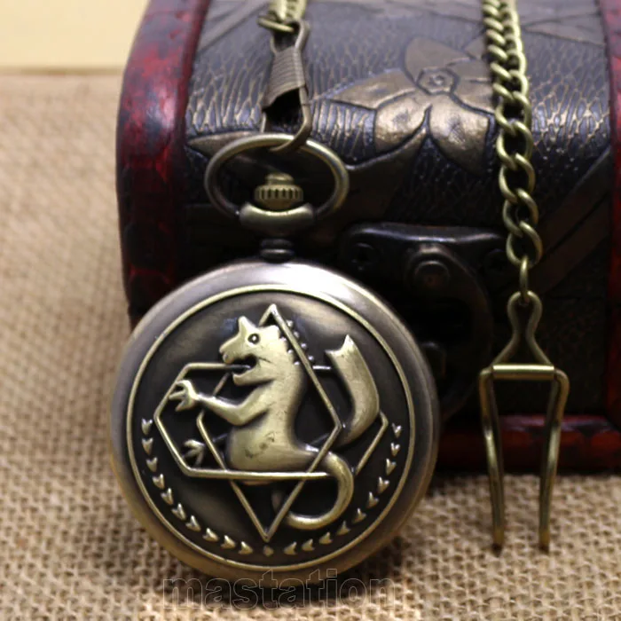 Bronze Animation Fullmetal Alchemist Theme Quartz Vintage Fob Pocket Watch With Necklace Chain To Kids Children' Day Gift Bronze Animation Fullmetal Alchemist Theme Quartz Vintage Fob Pocket Watch With Necklace Chain To Kids Children' Day Gift