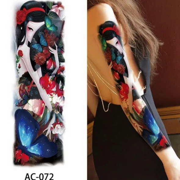 Большая рука временная татуировка наклейка красочные пионы Розы Цветы Поддельные рукава для татуировки флеш-тату водонепроницаемый тело/ноги художественная краска для женщин - Цвет: AC72