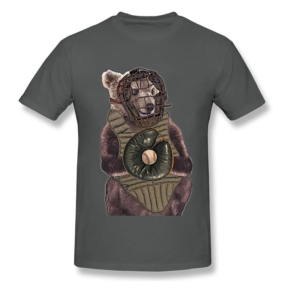 100% Cotton Men Short Sleeve Baseball Bear Catcher T-shirts Simple Style Tops Shirts Prevailing Design Round Collar Tee-Shirt Baseball Bear Catcher carbon