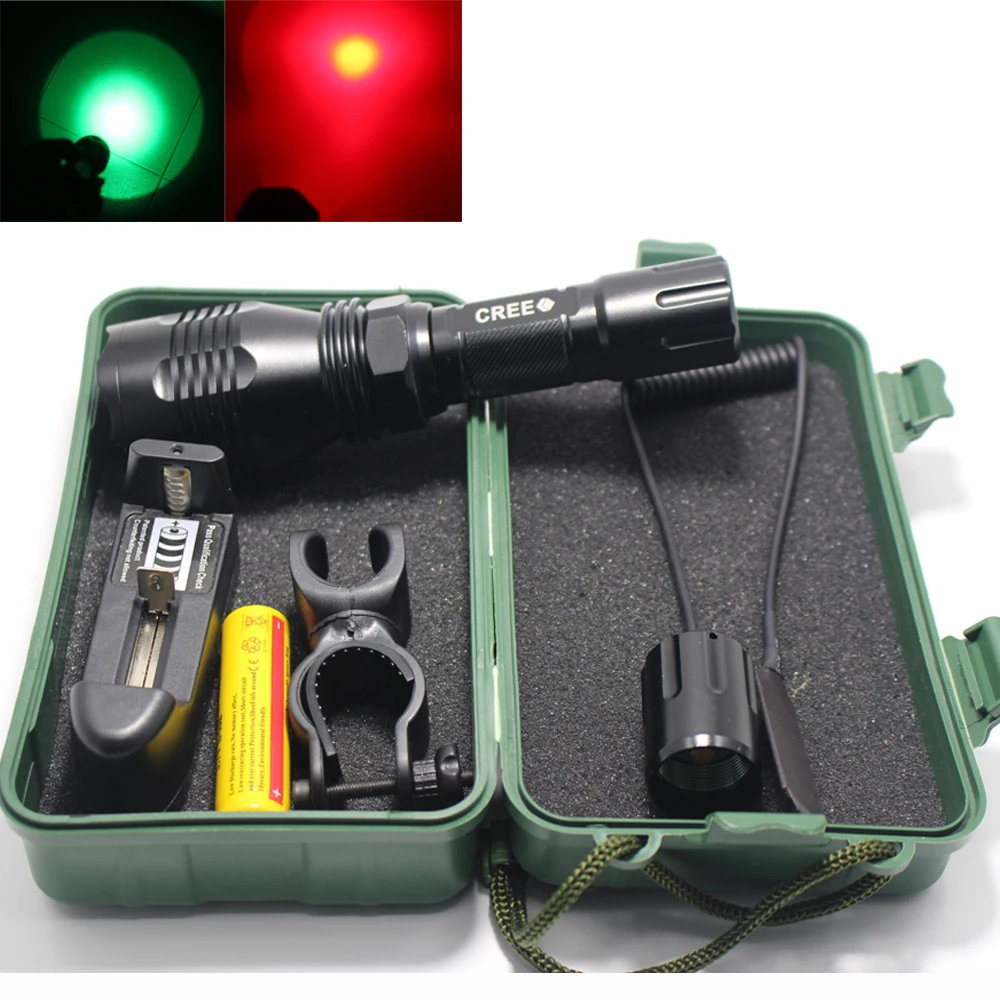 DZM-802 1000LM светодиодный тактический светильник для вспышки, Дальний Красный зеленый охотничий светильник, фонарь/дистанционный переключатель давления/зарядное устройство/аккумулятор/зажим