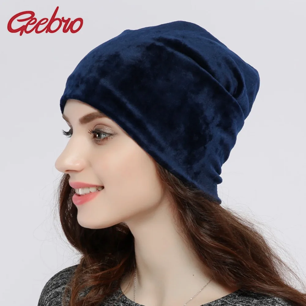 

Geebro Brand 2017 Women's Hat Skullies Beanies Polyester Knitted Hats Beanie Hat Spring Casual Velvet Women Beanies Hats JS277A