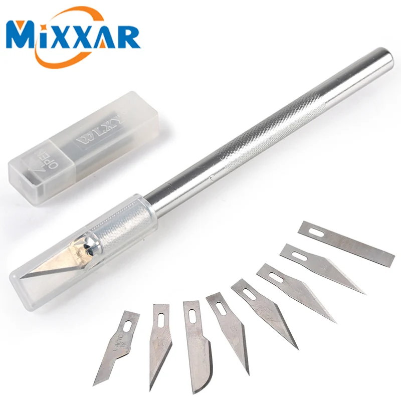 ZK20 Metal Handle Scalpel 9 Blades Knife Wood Paper Cutter Craft Pen