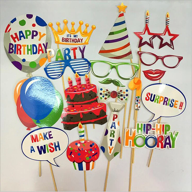 Photo Props 20 Pcs/Set DIY Photo Booth Props Birthday Cake With Balloon