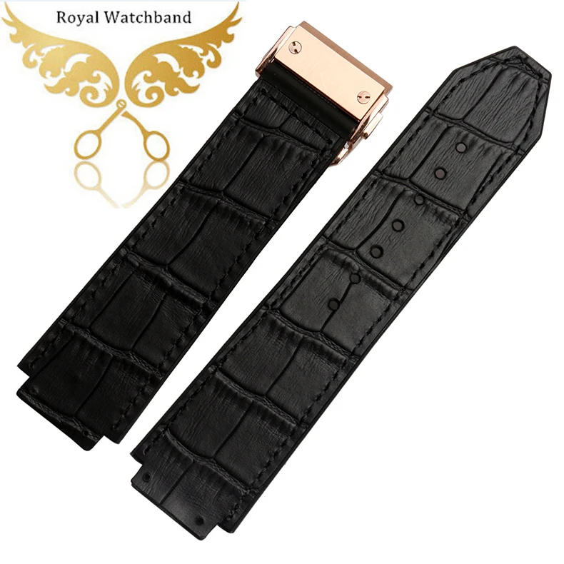

Replacement Watchband 24mm High Quality Black Alligator Pattern Rubber Watch Band Strap bracelets silver deployment watch buckle