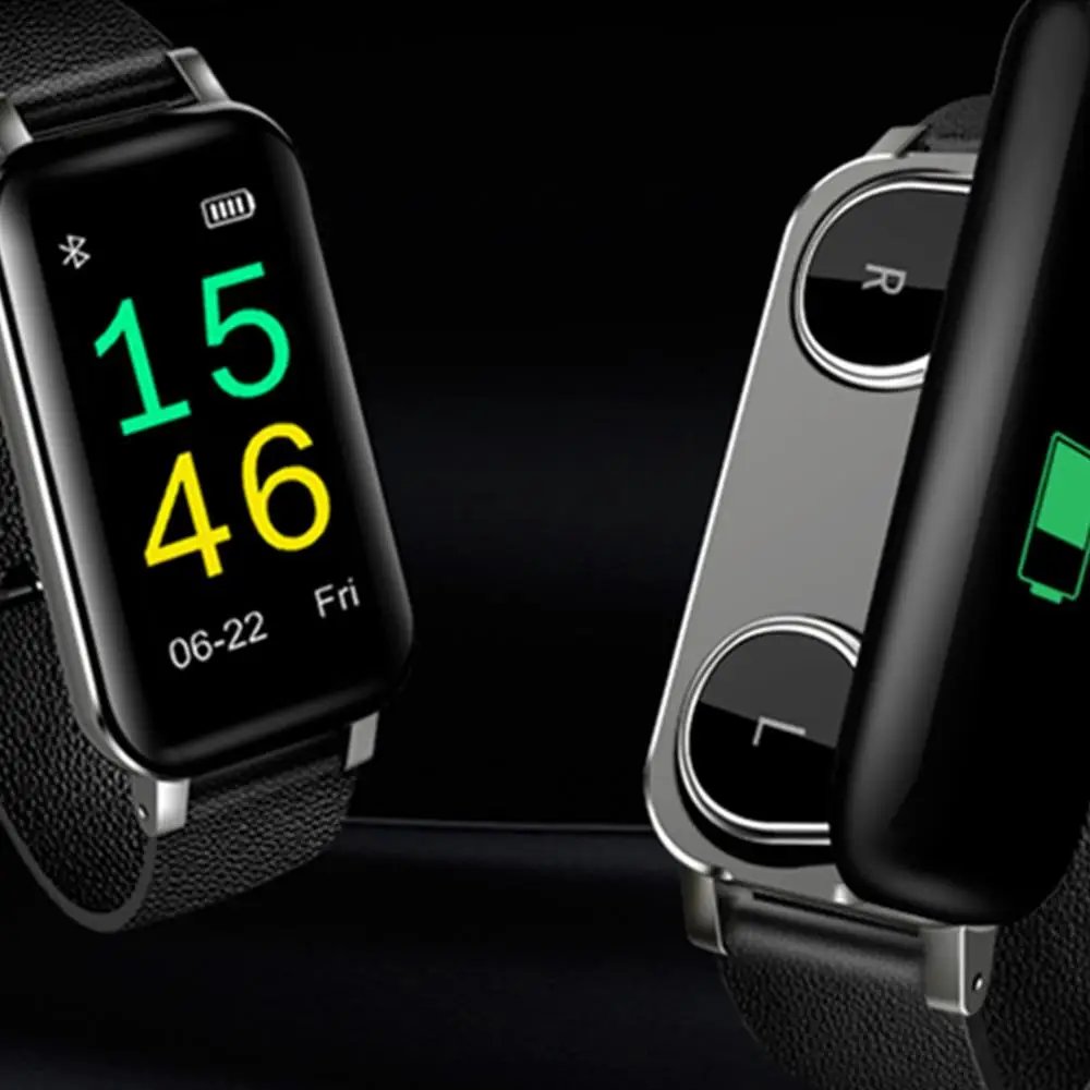 

T89 Smart Watch With TWS Bluetooth Earphone Headphone Fitness Bracelet Tracker Heart Rate Monitor Smart Wristband Smartwatch Men