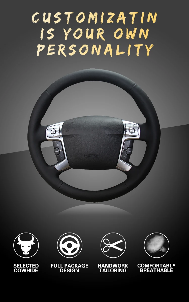 Automática na Cobertura do Volante para Ford Volante do Carro Trança Mondeo S-max 2008 Interior Cobre Couro Mk4 2007-2020 9 Capas p/ direção