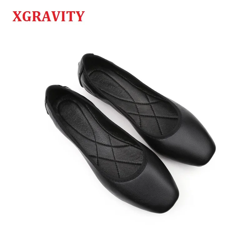 XGRAVITY New Black Flats Ballet Flat Shoes Comfort Women Spring Autumn Round New Toe OL Shoes Flats Slip-Proof Female Shoes C062