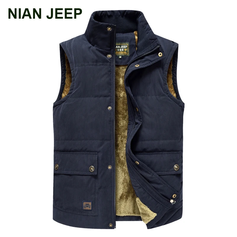 NIAN JEEP Brand Men Warm Winter Wool Liner Vest Outwear Waistcoat Men Vests Plus Size 3XL 4XL 63