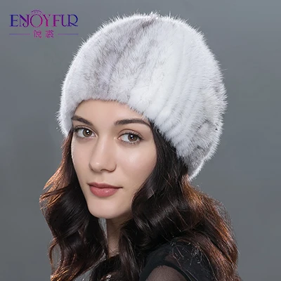 05 ENJOYFUR, женские зимние меховые шапки, меховая шапка из натуральной норки, толстая, теплая, модная, вязанная меховая шапка, женские шапки хорошего качества - Цвет: 05