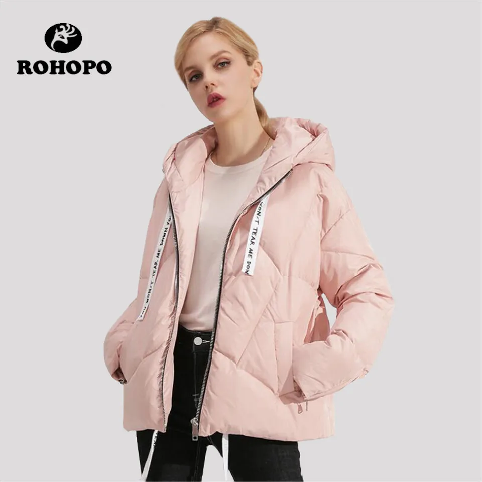 

ROHOPO Hooded Collar Down Jacket Women,Brand Keep Warm Thick Down Coat Female,Preppy Girl Casual Down Parka short coats