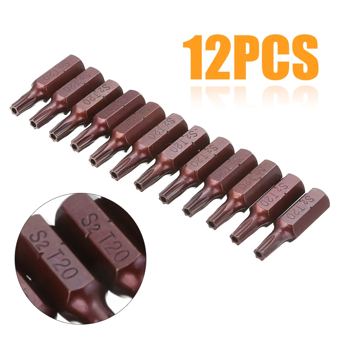 

12Pcs 25mm 1/4" Hex Shank Screwdriver Magnetic T20 Torx Security Screwdriver Bits With Hole For Electric Drill Hand Tool