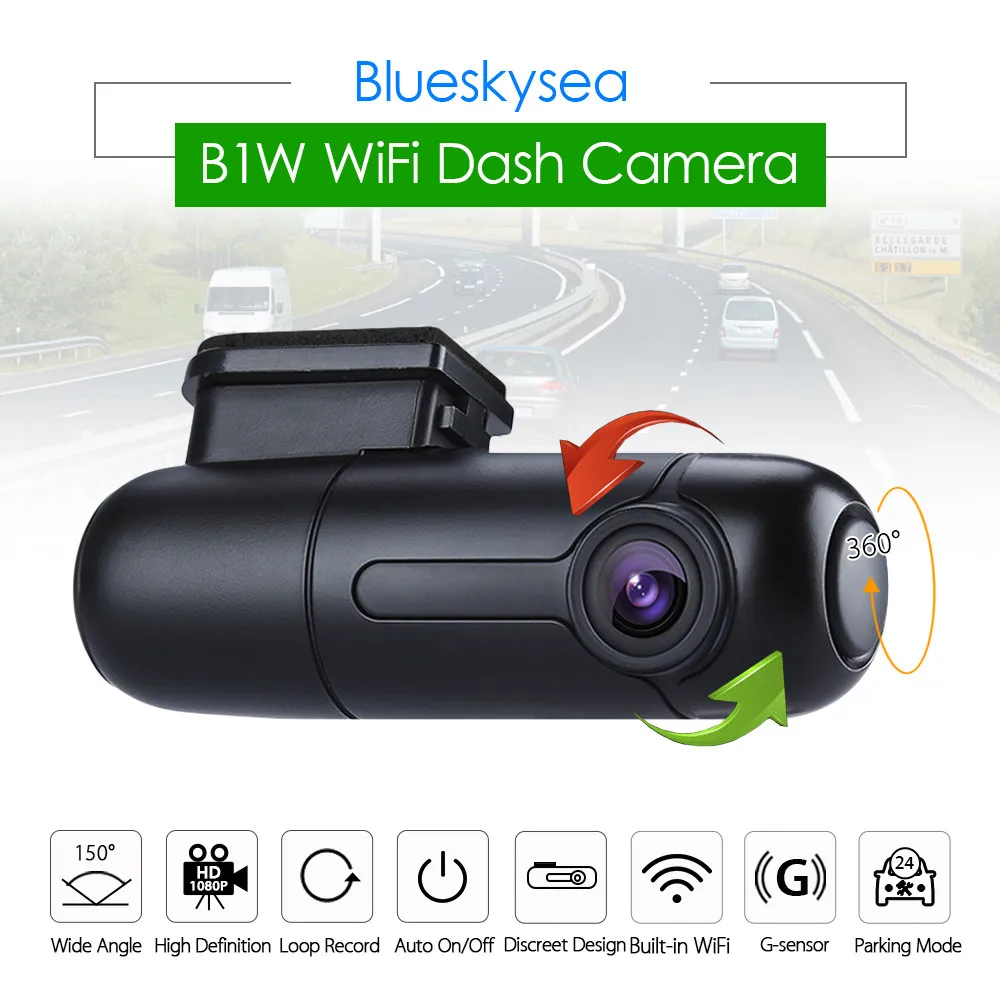 Blueskysea B1W видеорегистратор Мини WiFi Автомобильная камера Full HD DVR 1080P 360 ° MP4 вращающийся конденсатор g-сенсор Novatek GM8135S видеорегистратор