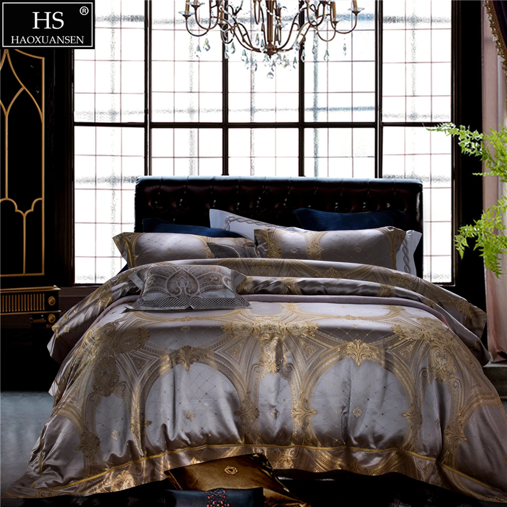 King Size 28 Momme Mulberry Silk 4 Piece Bedding Sets Yarn Dyed Silk Jacquard Quilt Cover Bed