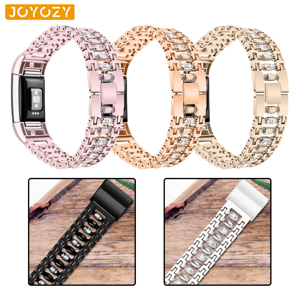 

Joyozy watch band for Fit bit Charge 2, replacement metal bracelet adjustable bands rhinestone for Fitbit charge 3 watch band
