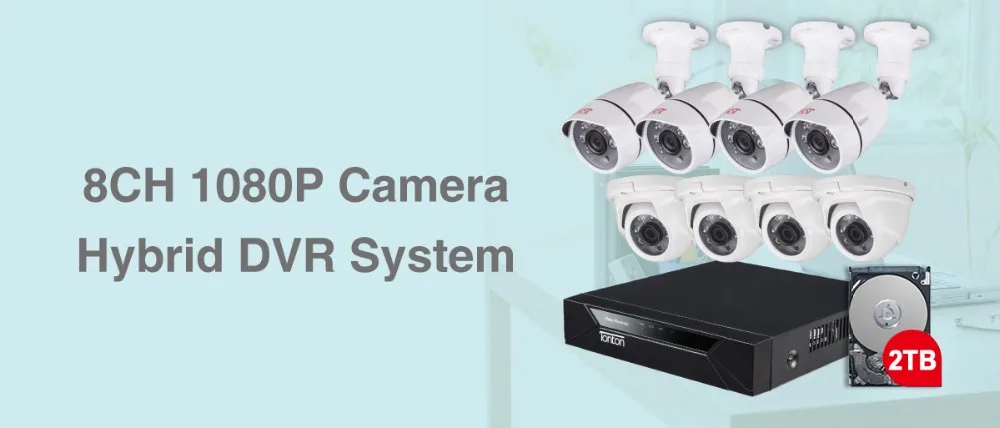 Tonton 8CH 1080P CCTV камера видеонаблюдения DVR распознавание лица 2.0MP наружная камера безопасности CCTV система видеонаблюдения комплект 2 ТБ HDD