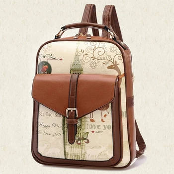 

100pcs/lot PU Leather Printing Backpack College Style Women's Backpack, School Bags for Teenagers Women Mochila
