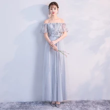 Long Grey Dress Wedding Party Dress Bridesmaid Dress Embroidery Floor Length Back of Bandage crayfish embroidery zip up back dress
