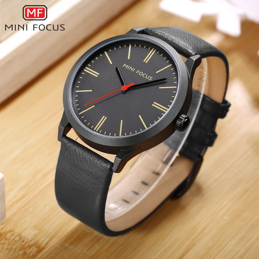 

MINIFOCUS Casual Sport Quartz Watch Men Black Genuine Leather Strap Mens Watches Top Brand Luxury Business Wristwatch Clock 2019