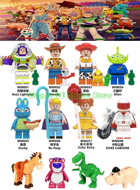 

For Toys Story Figures Buzz Lightyear Woody Forky Gremlins Gizmo Stitch Jessie Alien With Elliot Building Blocks Friends Bricks