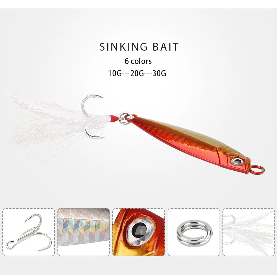 Isca para Carpa Isca de Pesca Isca de Pesca de Corrico Dagezi Lote Metal Jig Isca Dura 10g 20g 30g Saltwaterjigging Sinking de Corrico 6 Pçs - 2 Cheap Iscas artificiais
