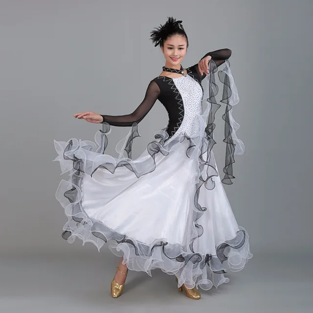 high quality modern dance dresses long sleeve black white plus size quality plus size clothes