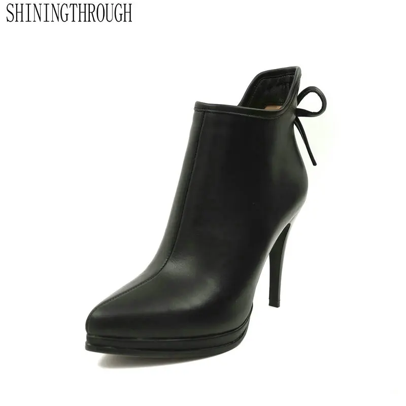 

Genuine Leather Fashion Women Ankle Boots Thick High Heels Pointed Toe Night Club Shoes Woman Ladies Office Pumps Basic Boots