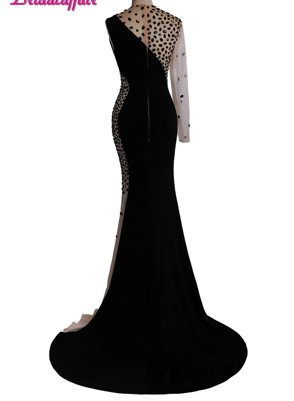 Bridalaffair RealPhoto BlackandChampagne ацетат Выпускные платья Новинка года Дизайн Черный Кристалл одно плечо Длинные вечерние