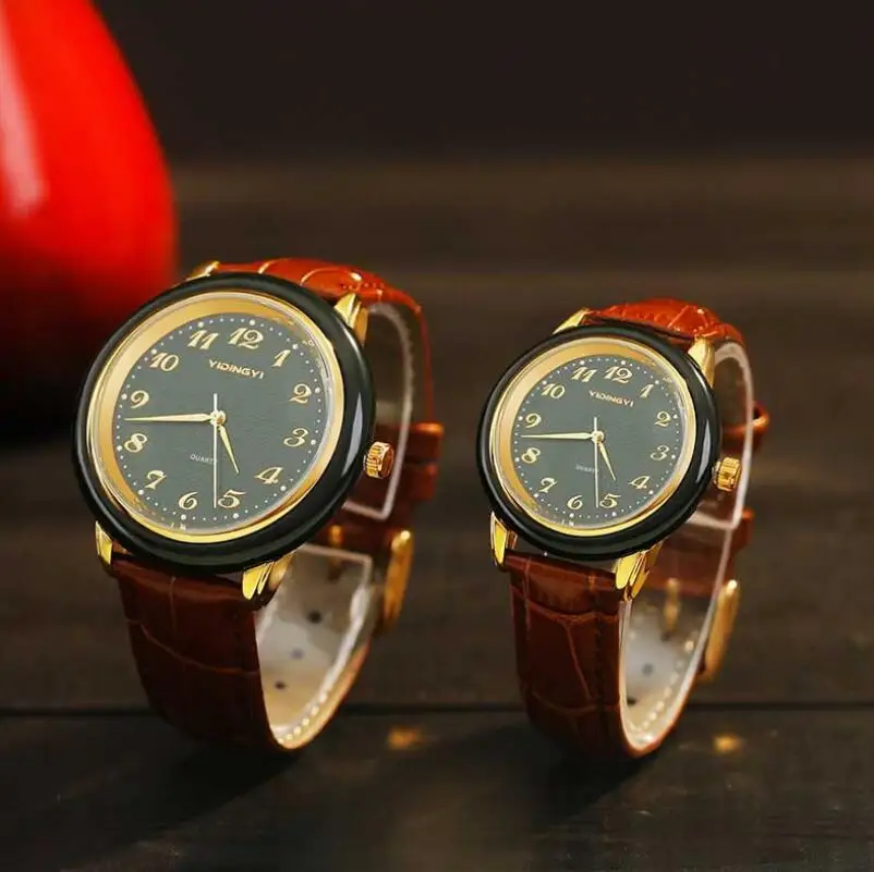 

Simple jewerly hetian jade brown strap quartz watch