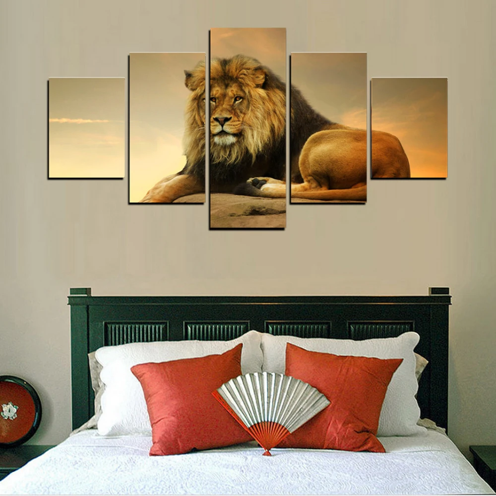 

xdr471 Lion Canvas Painting HD Printed Animals Group Home Decor Wall Pictures For Living Room 5 Pcs Modular Pictures Cuadros Dec