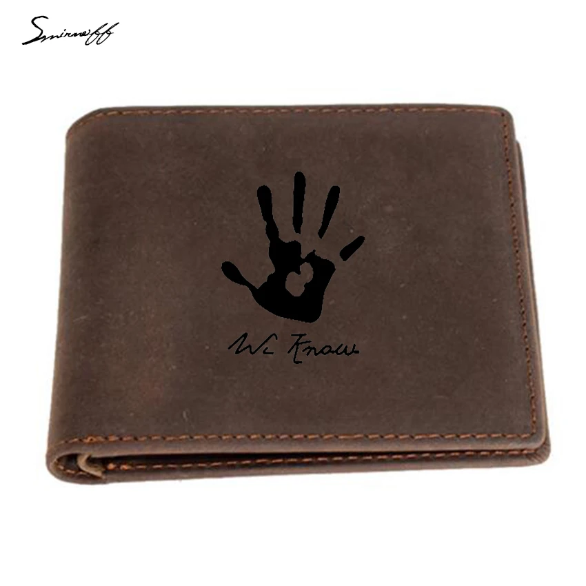 

Skyrim Dark Brotherhood We Know Hand Wallet Men Card holder zipper pocket Genuine Leather short design Men wallet Gift